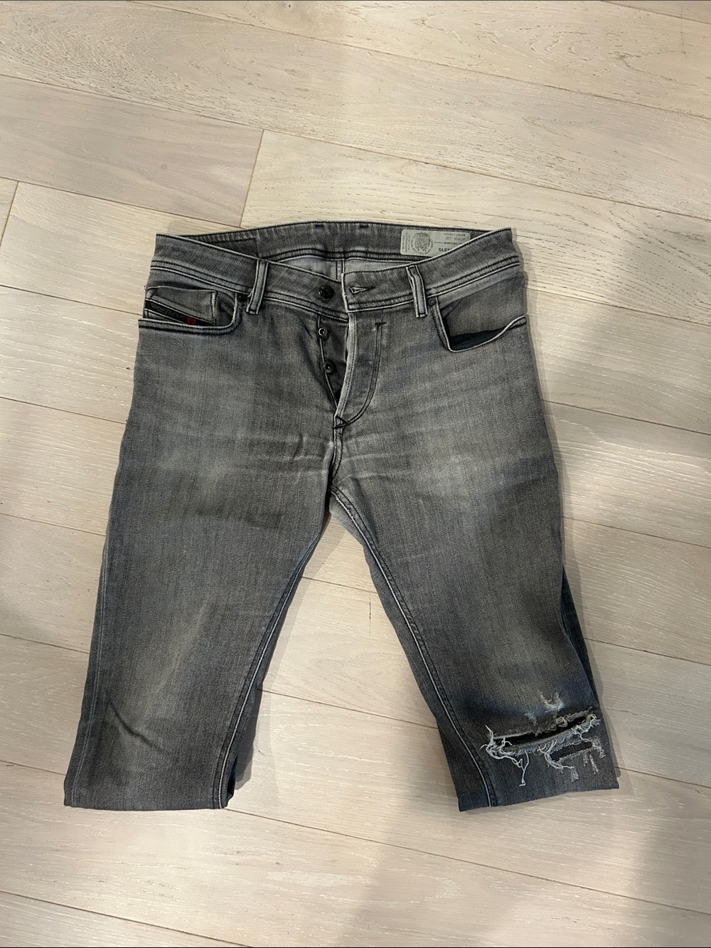 Diesel Slim Straight Distressed Grey Jeans 30x30